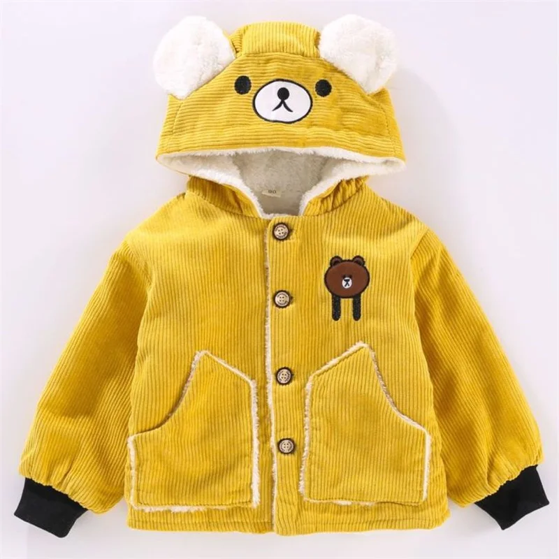 Boys Thicken Coat Plus Velvet Warm Parkas Autumn Winter Baby Cotton Hooded Trench Corduroy Solid Outerwear Kids Fleece Snowsuit