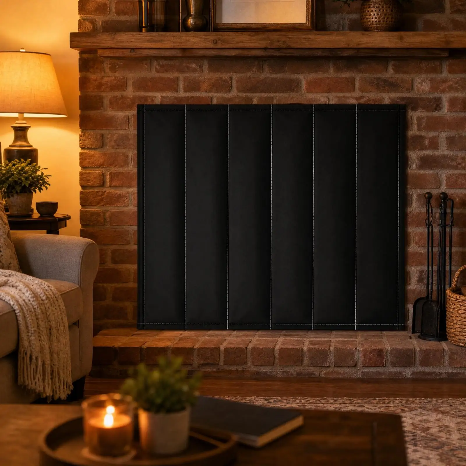 Fireplace Blocking Curtain | Thick Oxford Cloth, Two Layers, Fireplace Stopper with Hook-and-Loop Fasteners, for cold-weather