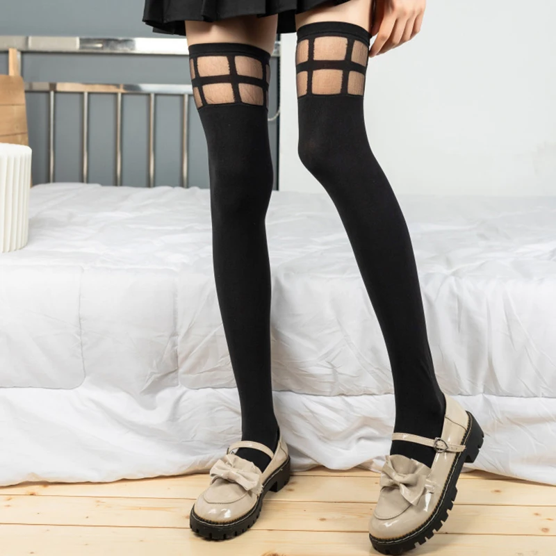 Anime Spy Playing House Cosplay Thorn Princess Velvet Stockings Solid Color Black And White Hollow Out Men And Women Knee Socks