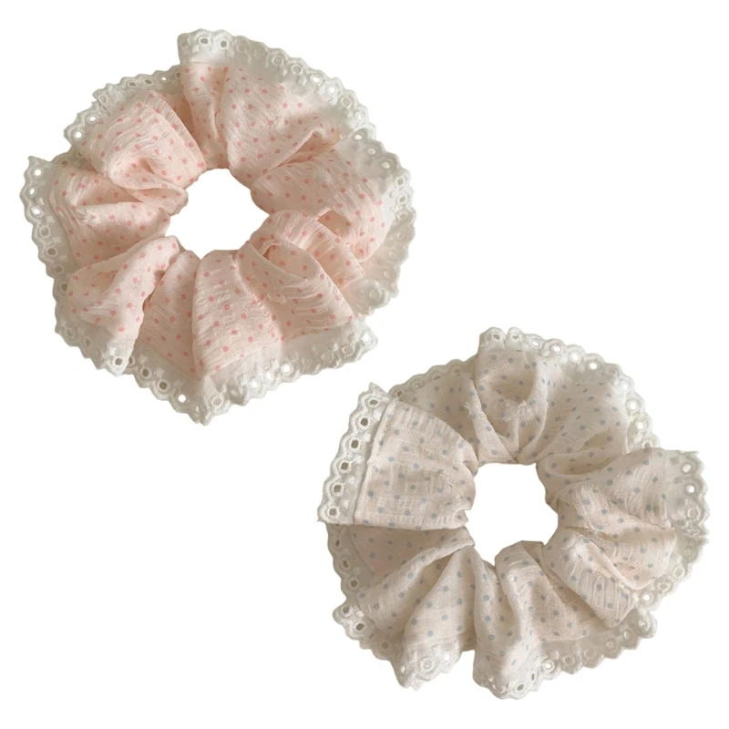 

652F Dot Lace Hair Bands Elastic Scrunchies For Women Fashion Hair Accessories Statement Hairpiece Ponytail Holder