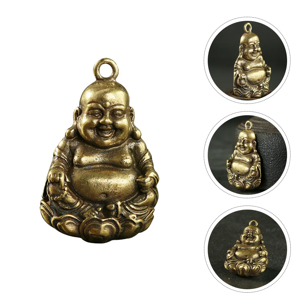 3 Pcs Party Favor Maitreya Pendant Car Key Hanging Decoration Ring Brass Buddha Pendants Rings Retro Keychain Statue Tag