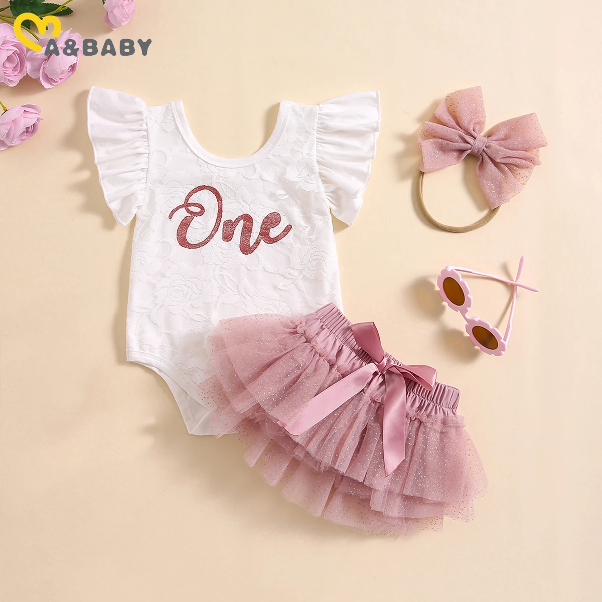 ma&baby 6-18M Baby Girl 1st Birthday Clothes Sets Newborn Infant Baby Girl Outfits Lace Romper + Tutu Skirt + Headband Summer