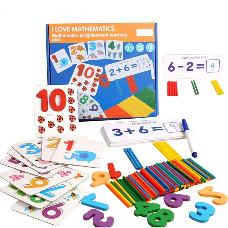 Juguetes de matemáticas de madera Montessori para niños, pegatina de conteo educativa temprana, regalo de cumpleaños cognitivo de números
