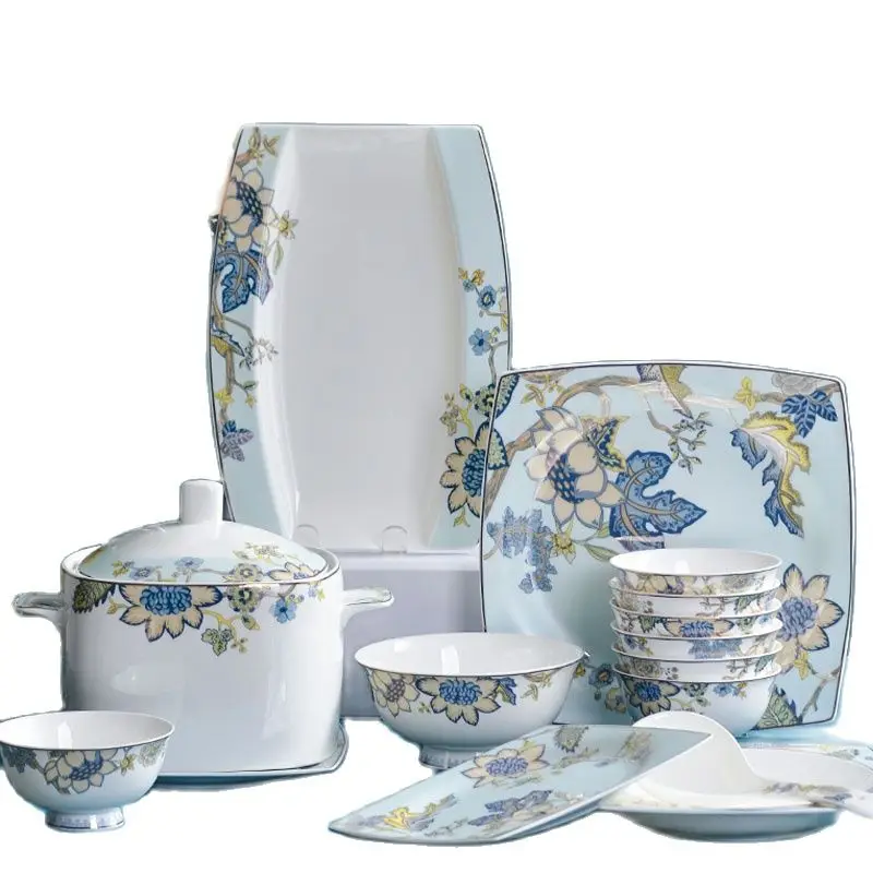 60 Heads Jingdezhen Ceramic Dinner Dish Посуда Salad Bowl Plate посуда для кухни наборы Dinnerware Set Kitchen Tableware