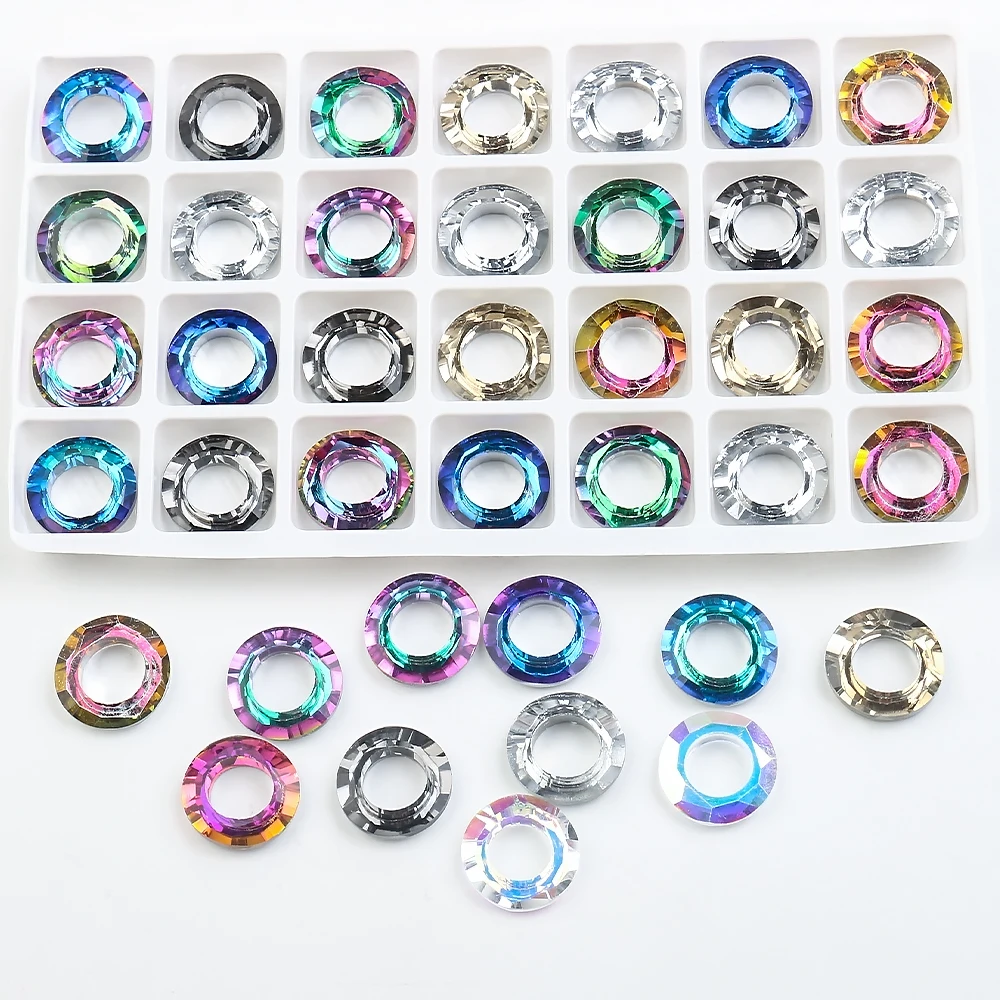 2PCS Crystal Round with Big Hole 14/20MM AB Ring of Angle Spacer Glass Flat Jewelry Making DIY Accessories Necklace  Beads