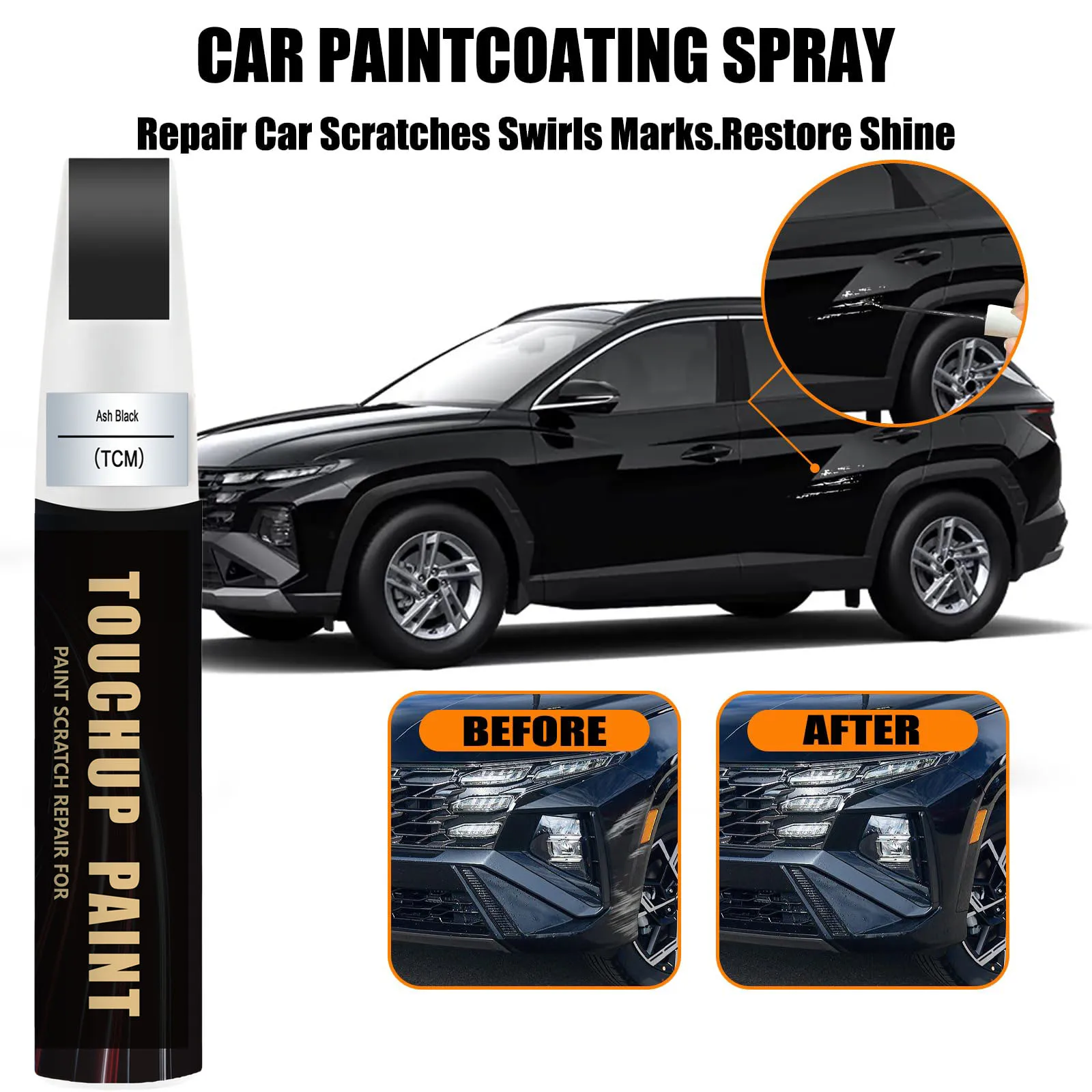 TCM Ash Black Touch Up Paint Compatible with Dodge Ram/Hyundai, Car Paint Pen Scratch Repair Two-In-One Touch Up Paint
