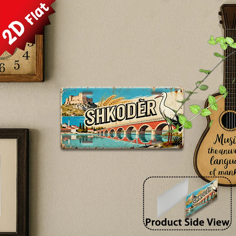2D Flat,1pc, Vintage Metal  Sign, Outdoor Wall Art, Shkoder River View Aluminum Sign, Perfect for Garage Wall Decor, Man Cave