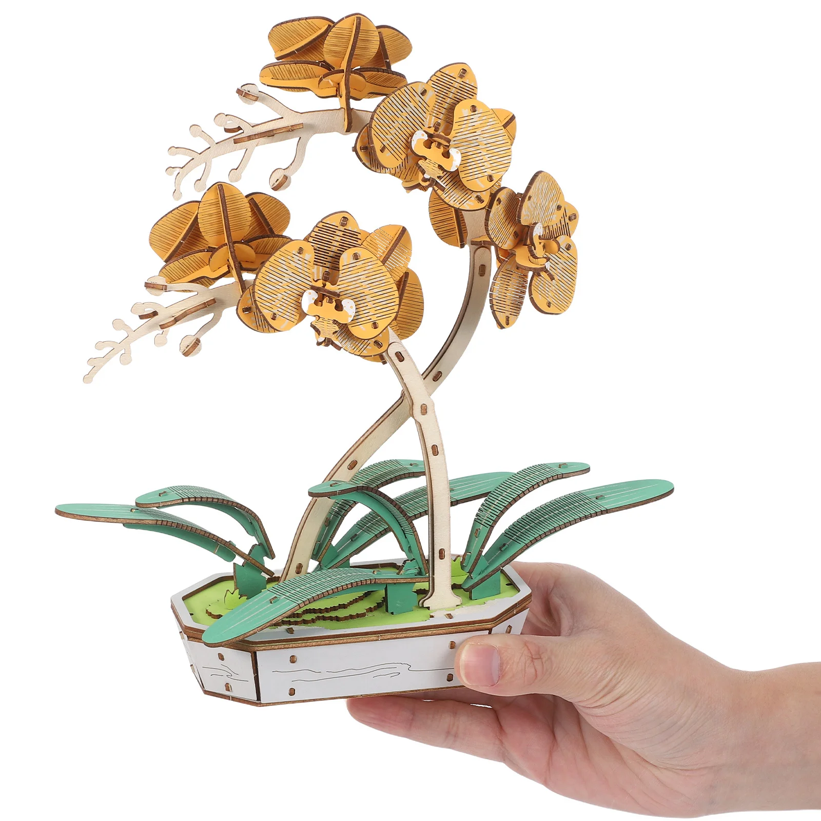 3D houten bloempuzzel voor plantenliefhebbers - Phalaenopsis boeketbouwpakket - handgemaakt bureaubladdecor zonder onderhoud -