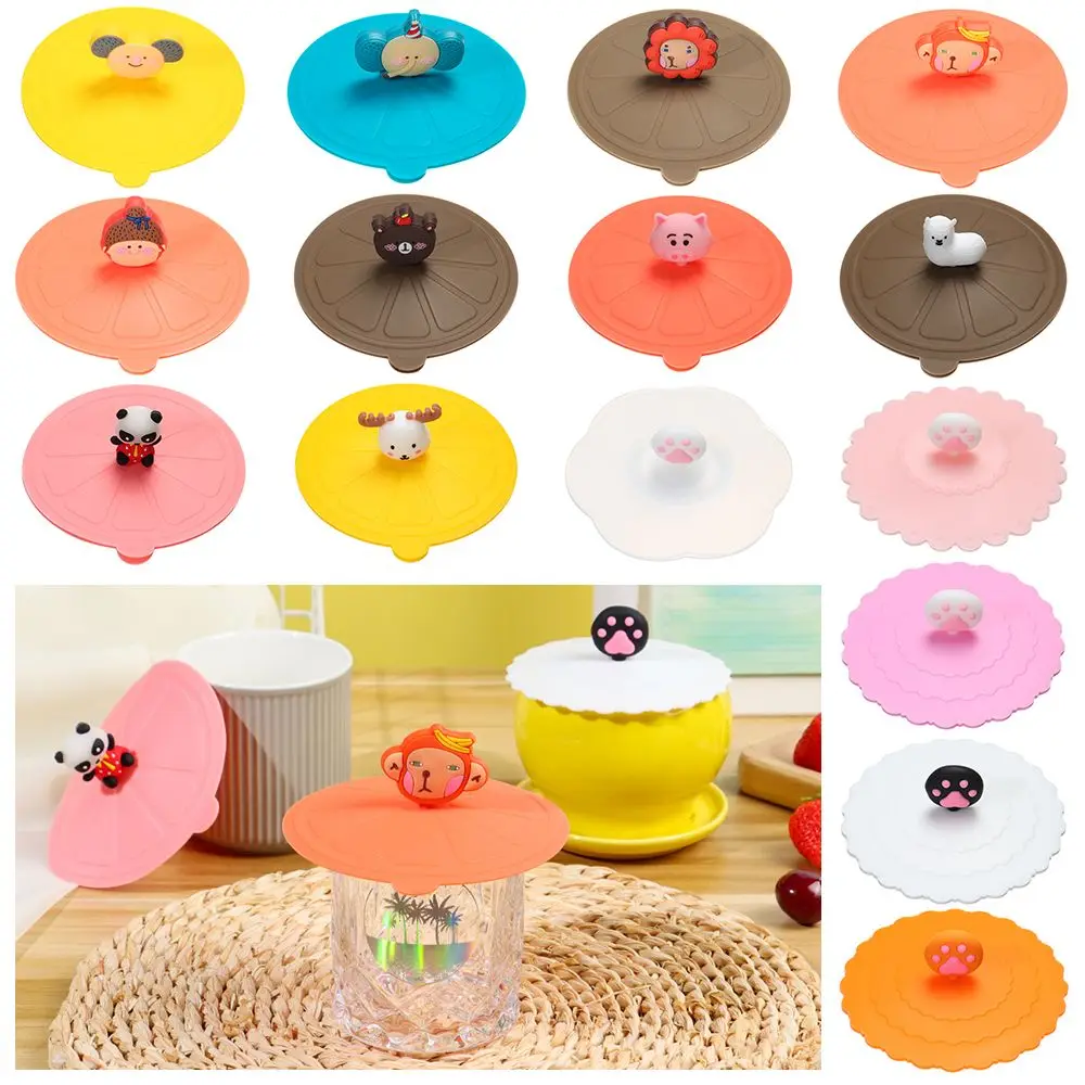 Cute Tea Coffee Lids Cap Reusable Dustproof Leakproof Silicone Cup Cover Suction Cup Cover