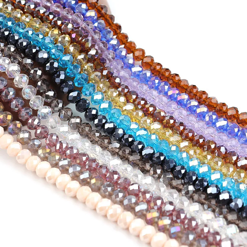 40cm Facted Crystal Round Bead For Jewelry Making AB Plated Color Glass Spacer Bead Diy Bracelets Charm Necklace Accessories