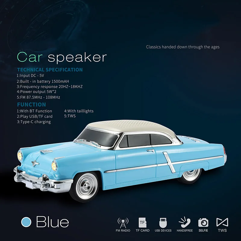 الكلاسيكية 10 واط 1500 مللي أمبير سيارة مكبر الصوت اللاسلكي مشغل موسيقى الأطفال هدية لعبة يدوي TWS الطرف المتكلم