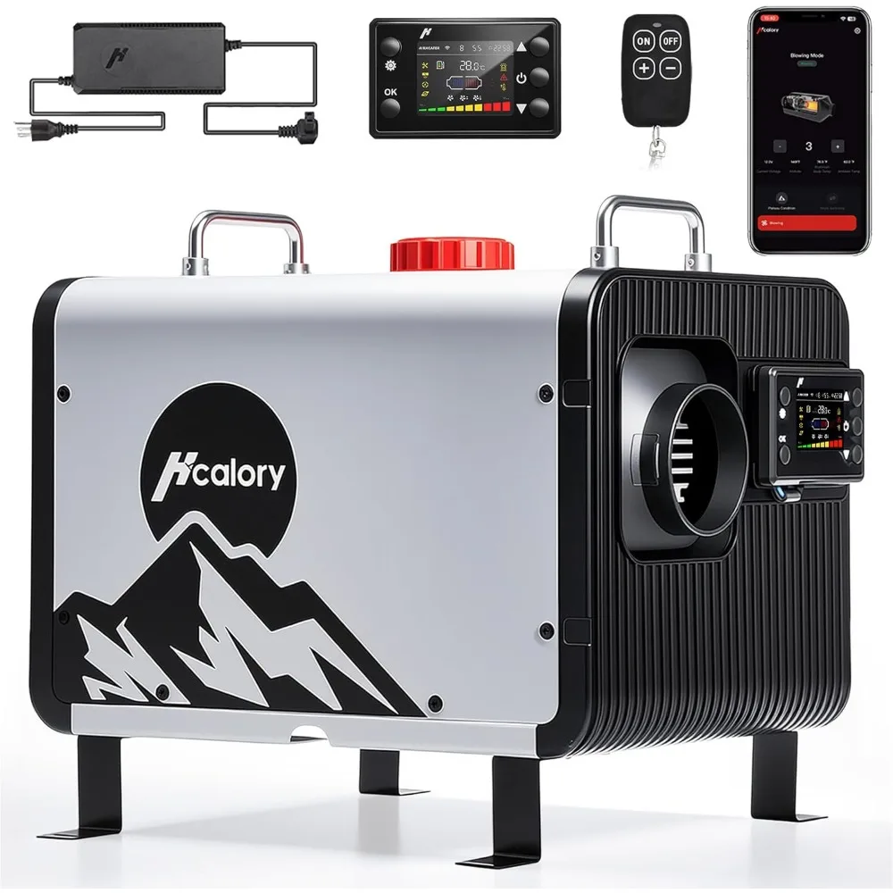 سخان ديزل محمول بقدرة 8 كيلو وات، سخان هواء ديزل HBH2 12 فولت مع التحكم في التطبيق، 10 إعدادات لدرجة الحرارة، يعزز كفاءة حرق 28%