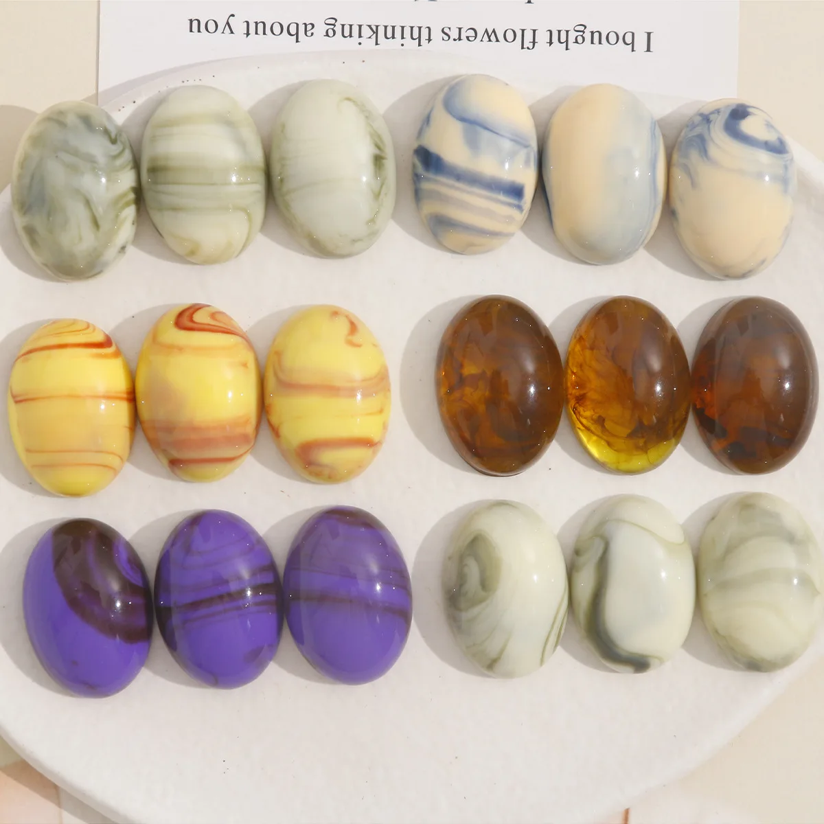 5pcs Autumn and winter smudge double parcel cream color oval half pill resin flatback earrings hairpin mobile phone case DIY jew