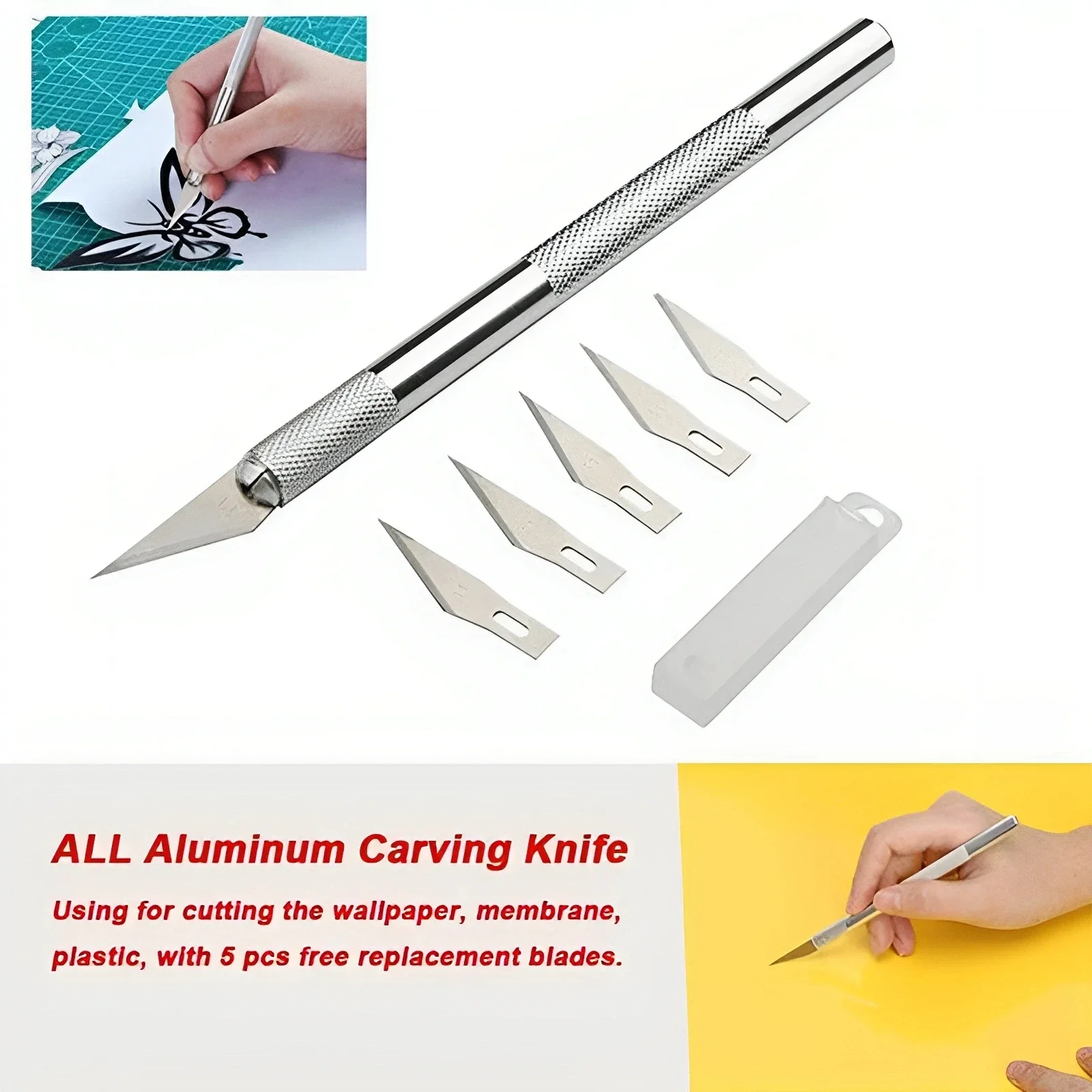 Kit di Strumenti per Incisione con Scalpello in Metallo Antiscivolo, Taglierino per Carta, Coltelli per Incisione Artigianale con 5 Lame, Attrezzi per Riparazioni Manuali