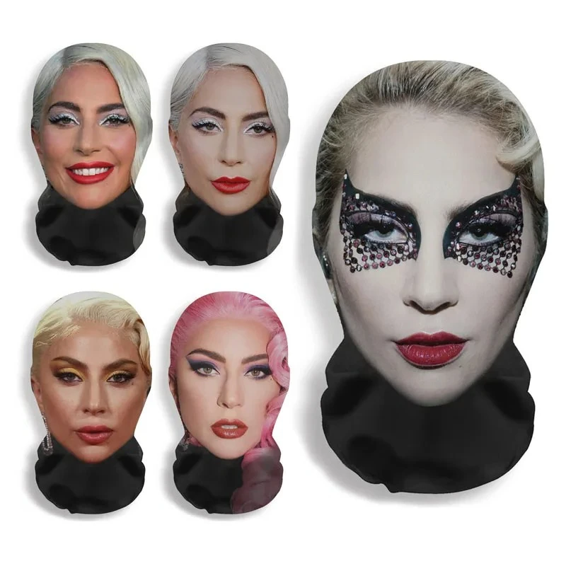 Funny 3D Printed Mask Lady Gaga Cosplay Full Face Elastic Mesh Breathable Balaclava Headcover Pop Singer Fan Props
