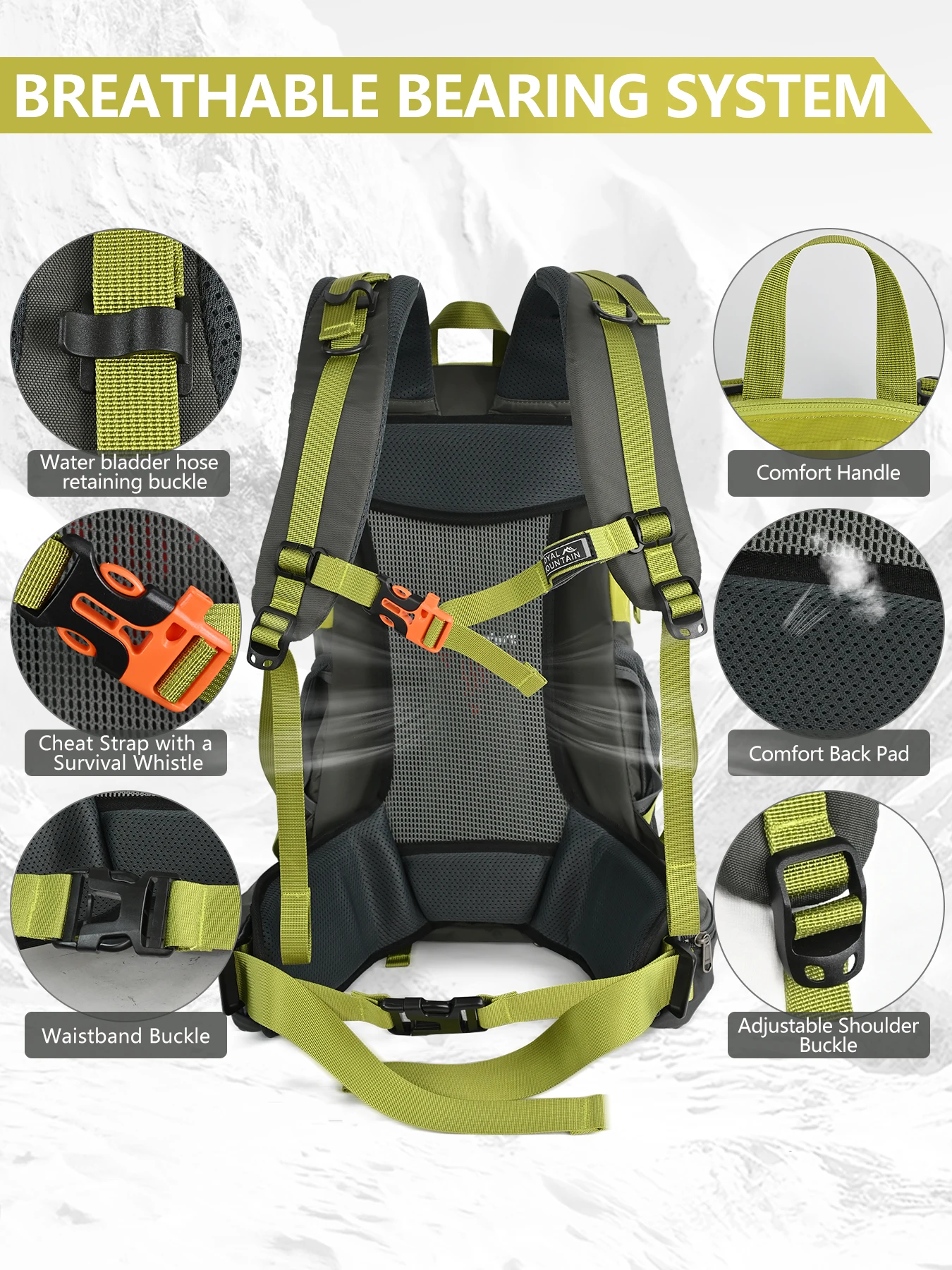 40L Outdoor-Wanderrucksack, Bergsteigen, leicht, atmungsaktiv, funktionell, vorne offene Tasche, wasserabweisende Nylontasche – Detail 6