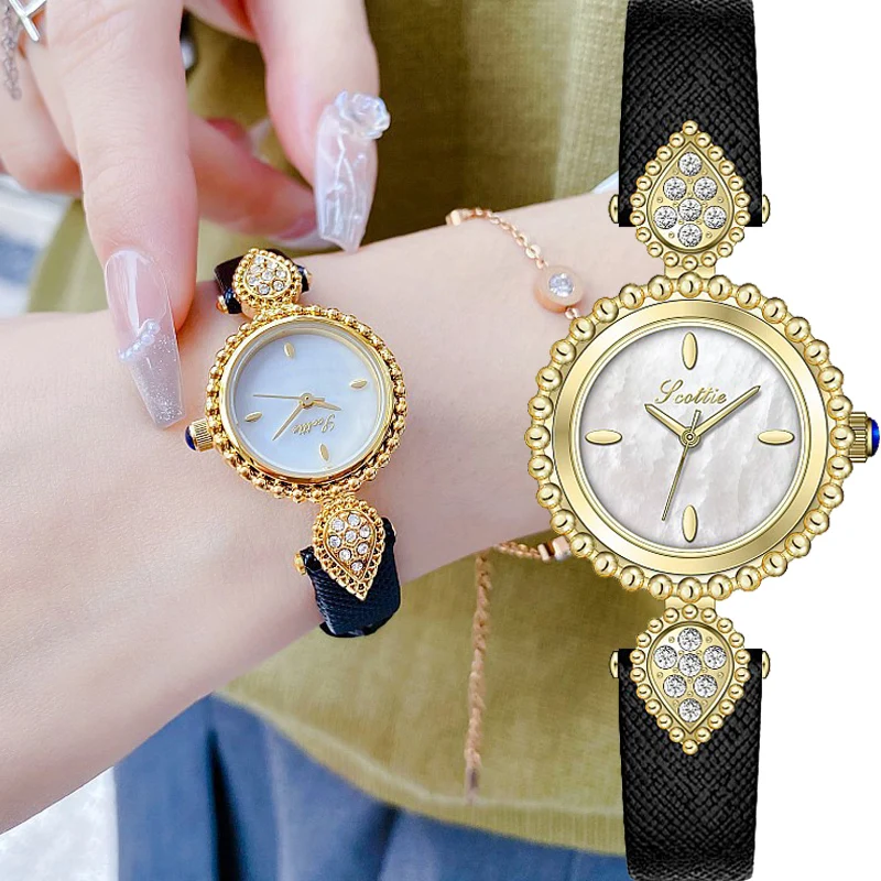 MAYZHISU Fashion Women's Watches Light Luxury Brand Women Quartz Watch Faced Diamond Leather Strap Small Ladies Wristwatch