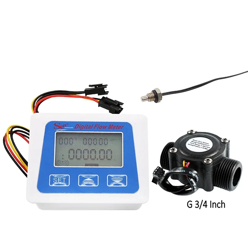 Digital LCD display Water flow sensor meter flowmeter totameter Temperature time record With G1/2 3/4 1 Inch flow sensor