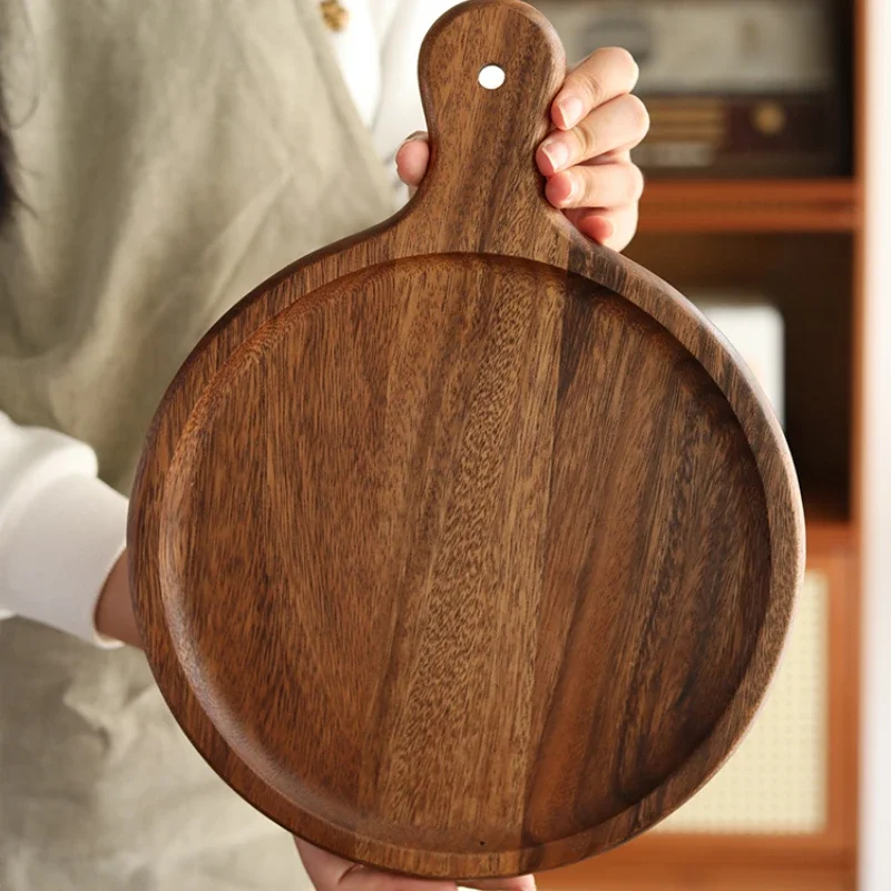 6/9 Inch Wooden Pizza Tray Walnut Wood Round Plate for Cake Sushi and Pizza Rustic Serving Dish for Baking and Dining