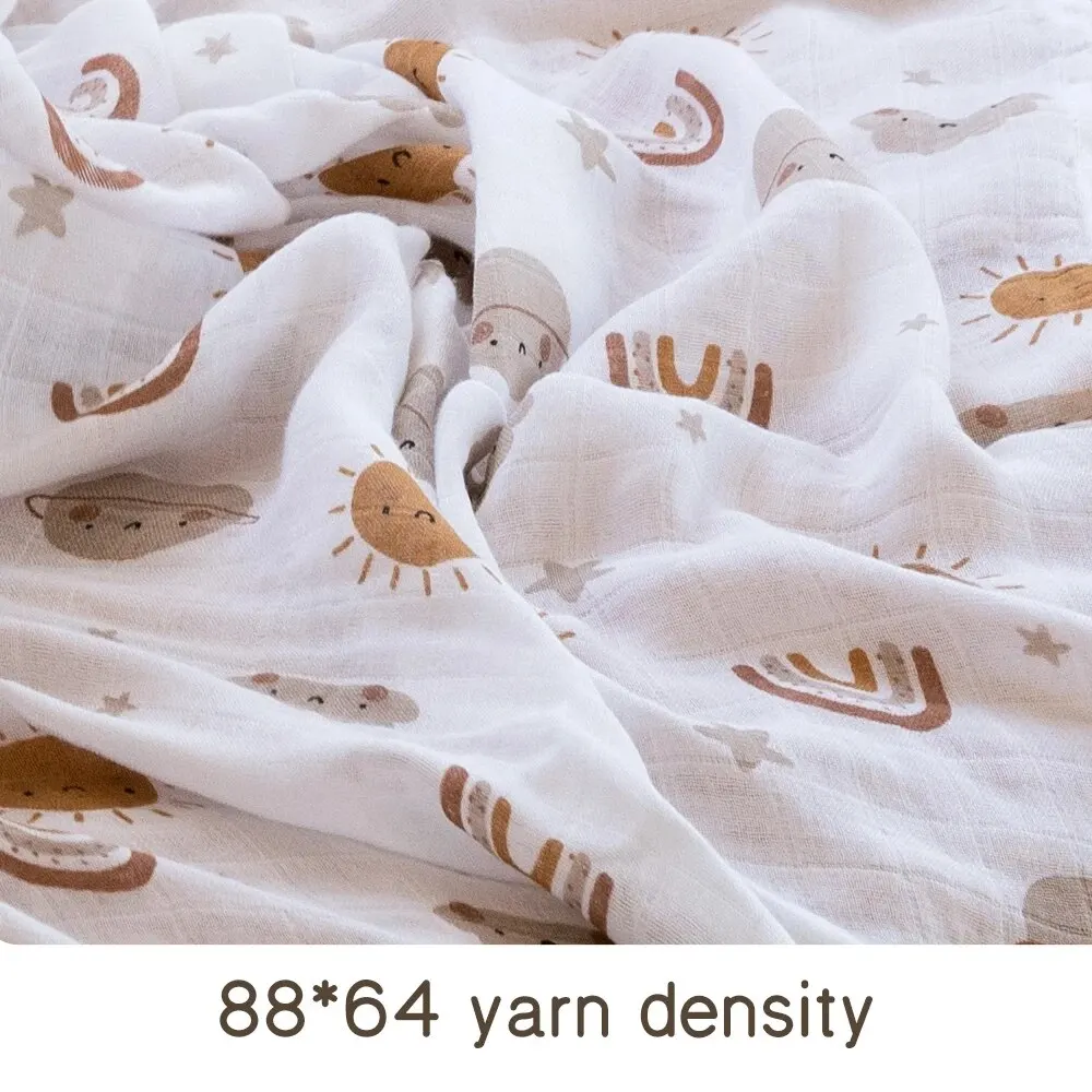 120x110cm Bamboo Cotton Baby Muslin Swaddle Blanket Cute Soft Print Baby Towel Wrap