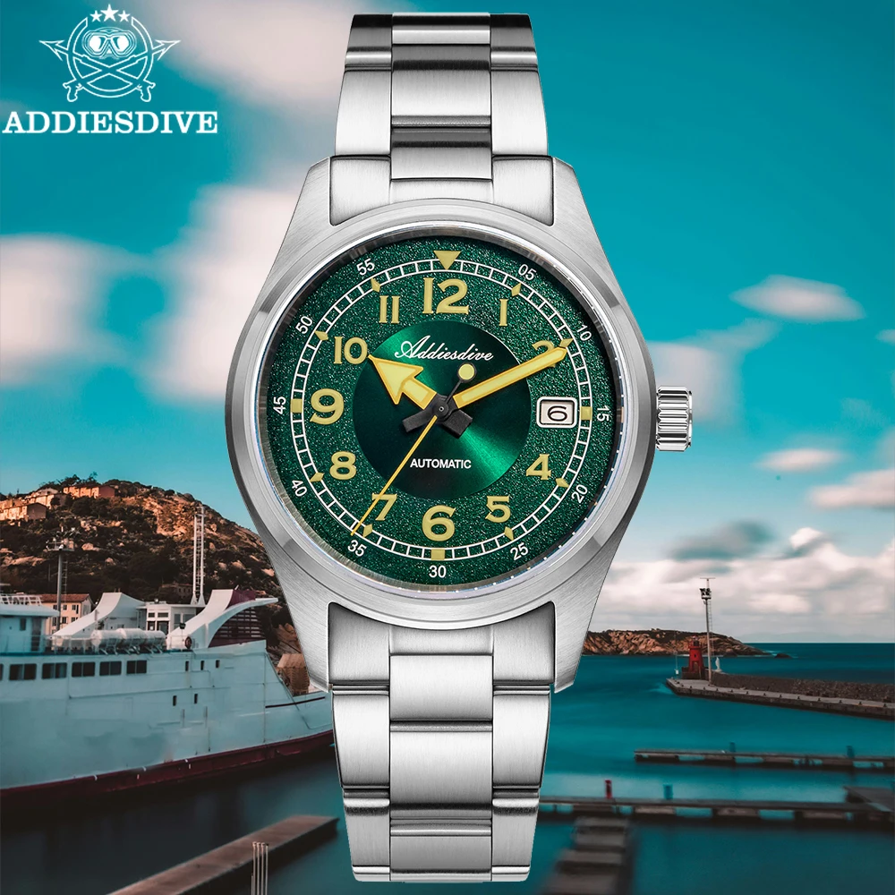 ADDIESDIVE-Montres de couple saphir pour hommes, montres automatiques rétro Shoous, montre-bracelet étanche, cadran vert NH35, 39mm, 20bar