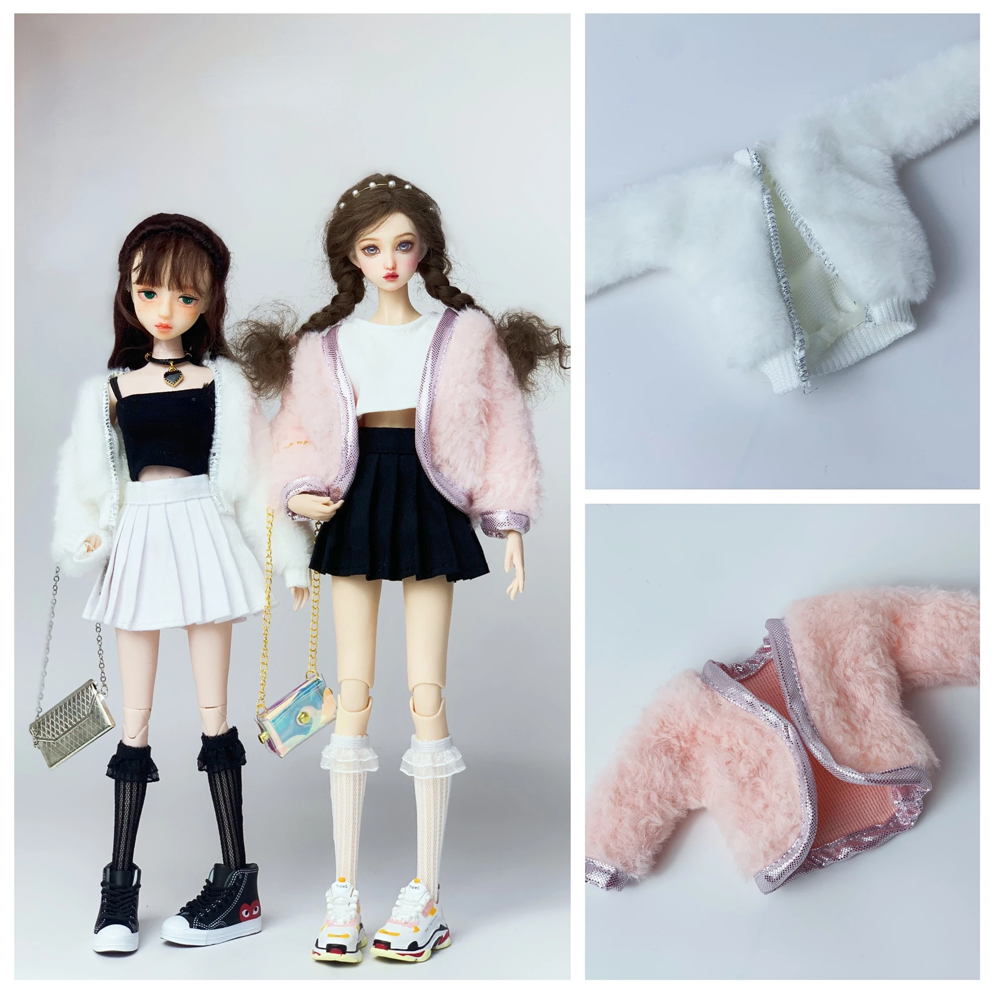 Fashion coat / pink & white plush coat top skirt clothes set outfit clothing for 1/6 Xinyi FR ST BJD Barbie Doll