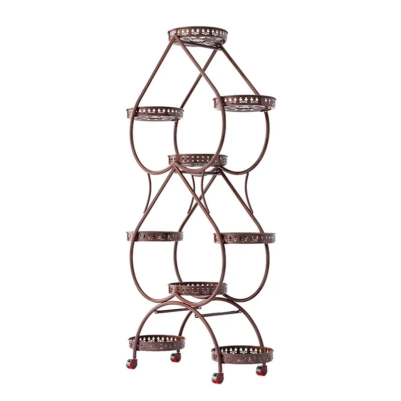 

European Type Simple Multi-layer Iron Art With Wheel Landing Type Plant Frame Living Room Balcony Heart Shaped Flower Frame