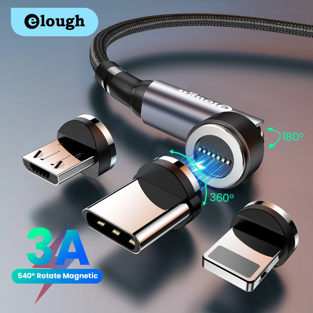 Elough 540 Magnetic Cable 3A Fast Charging Micro USB Type C Cable For iPhone Xiaomi Samsung Magnet Charger Phone Data Cord Wire