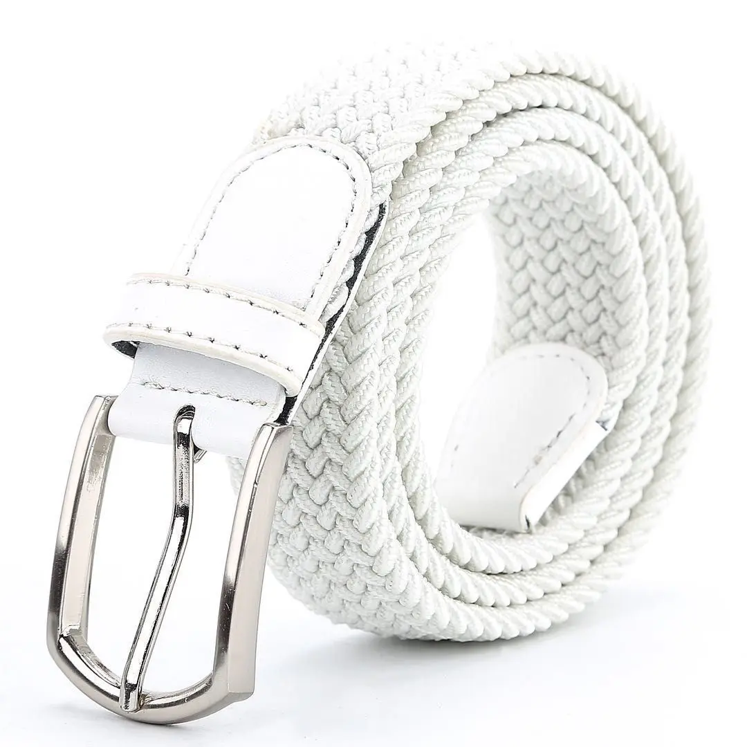 3,3cmX110cmX130cm 2024 Hochwertiger Neuer Elastischer Geflochtener Gürtel für Herren Lässiger Canvas-Gürtel für Damen Koreanischer Allrounder mit Dornschließe Weiß Schwarz – Detail 11