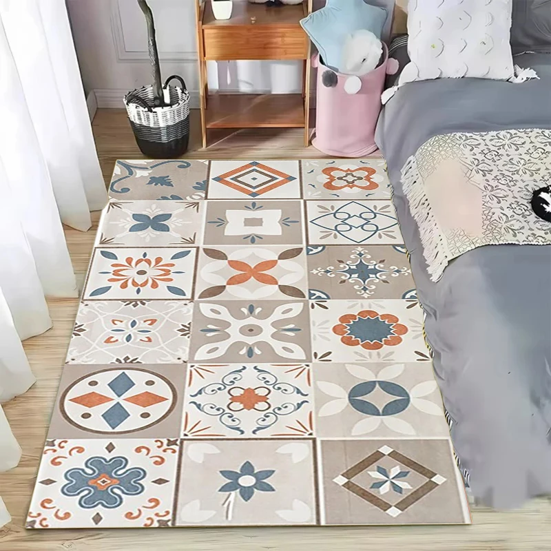 Vintage Moroccan Floral Tile Pattern Area Rug Large Carpet for Living Room Bedroom Hallway Entryway Kitchen Decorative Floor Mat