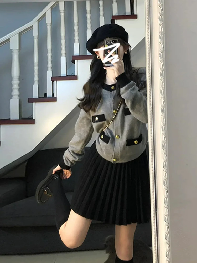 Retro Lazy Sle Damen-Strickpullover, Mantel, weiches Ey, Herbst-Winter, lockere Passform, Knopfleiste, lang, Sve, rundes Ne-Top