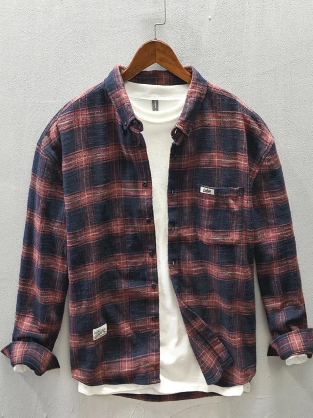 Retro Pure Cotton Plaid Long Sleeve Shirt Men's Loose Casual Workwear Jacket Autumn Spring Japanese Style Trendy Brand