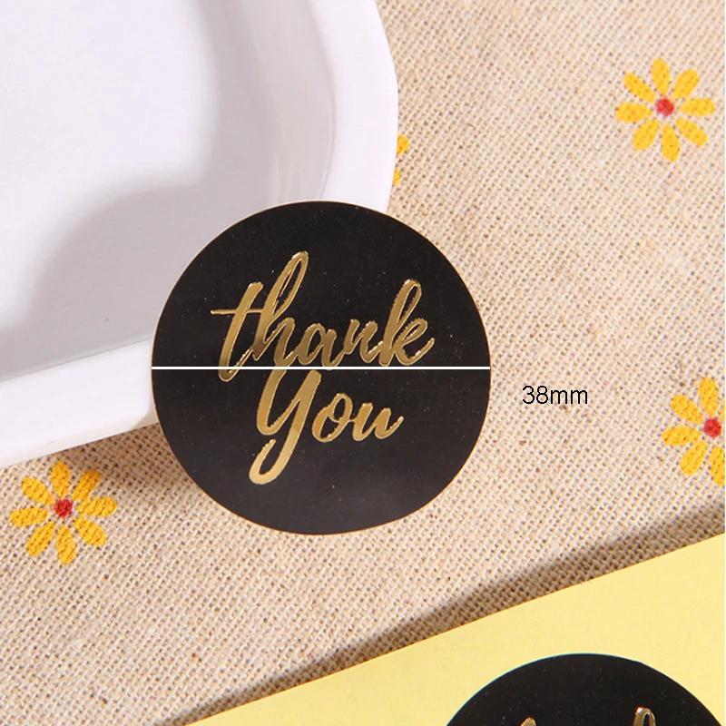 120Pcs Black Kraft Paper with stamping Golden Thank You Round Label Sticker Student DIY Retro Seal Sticker For Handmade Products