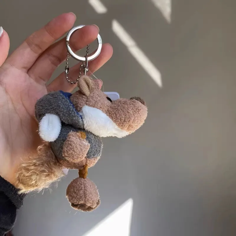 Cartoon Wolf Plush Keychain Creative Animal Pendant Funny Bag Charm Faux Fur Hanging Ornament for Backpack Purse Car Key Gift