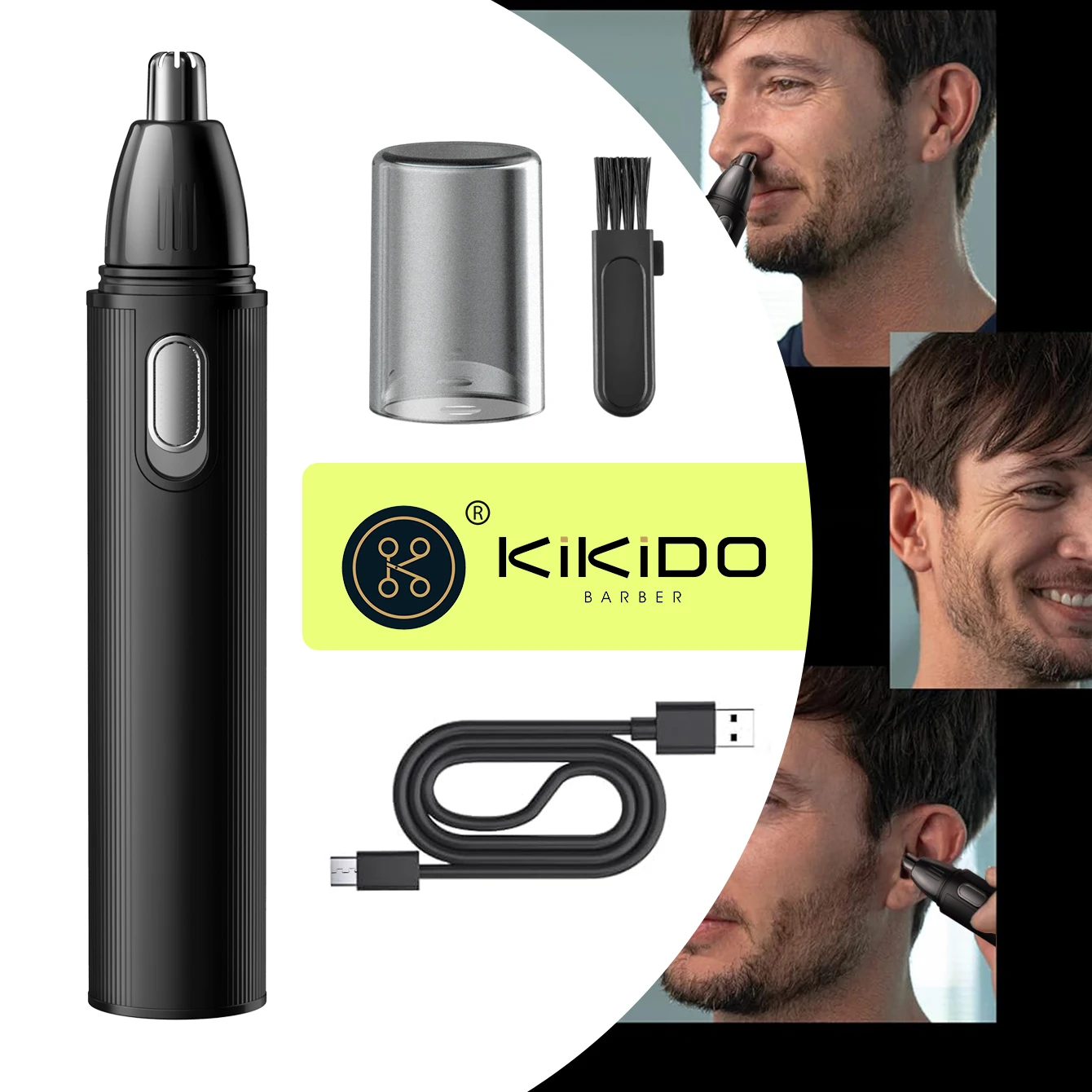 ماكينة تشذيب شعر الأنف باللون الأسود القابلة لإعادة الشحن من كيكيدو، ماكينة تشذيب شعر الأنف للرجال لتصفية الأنف