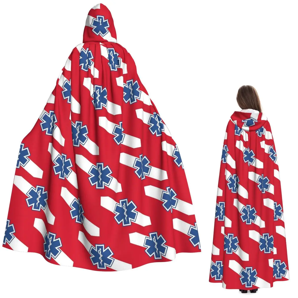 

Emt Star Of Life Emergency Medical Long Hooded Cloak Witch Medieval Costume Cosplay Cape HalloweenVampire Adult Unisex