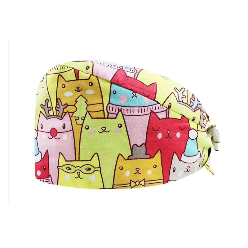 

2pcs Unisex High-Quality Cotton Scrubs Caps Printed Medical Work Hat for Pet Shop Beauty Care Health Lab Surgery