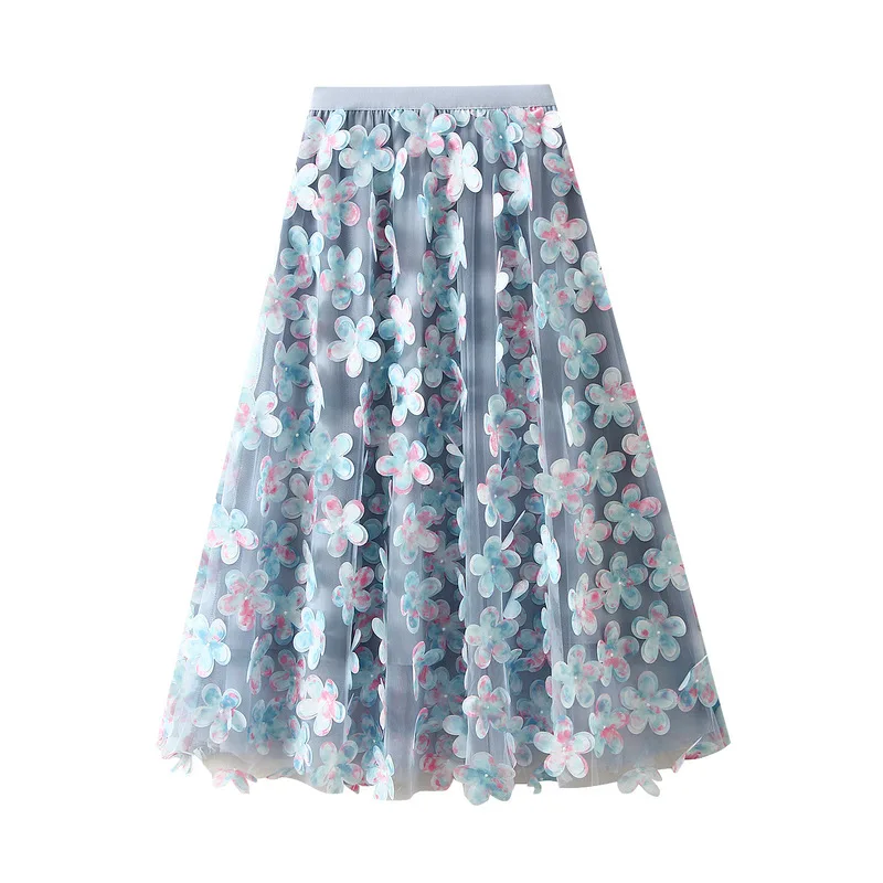 

Heavy Industry Flower Three-dimensional Petal Mesh Fairy Gauze Skirt 2025 Autumn Women A Line Floral Long Umbrella Skirt