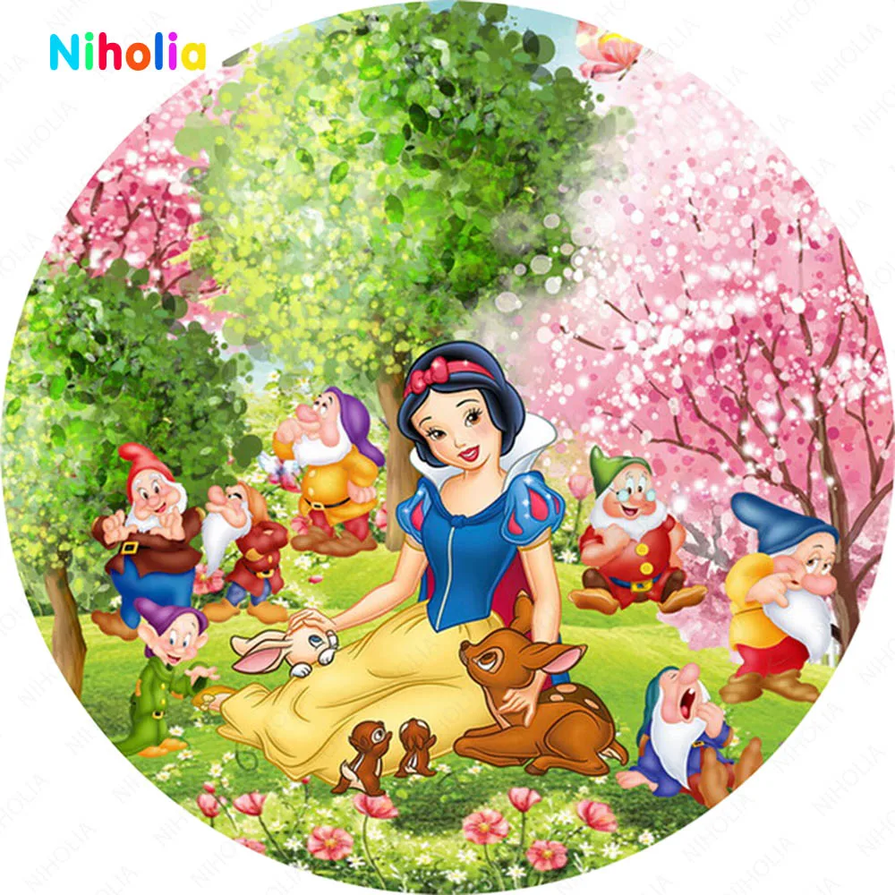 Snow White Round Backdrop Cover Kids Birthday Decoration Party Photo Photography Background Baby Shower Studio Prop