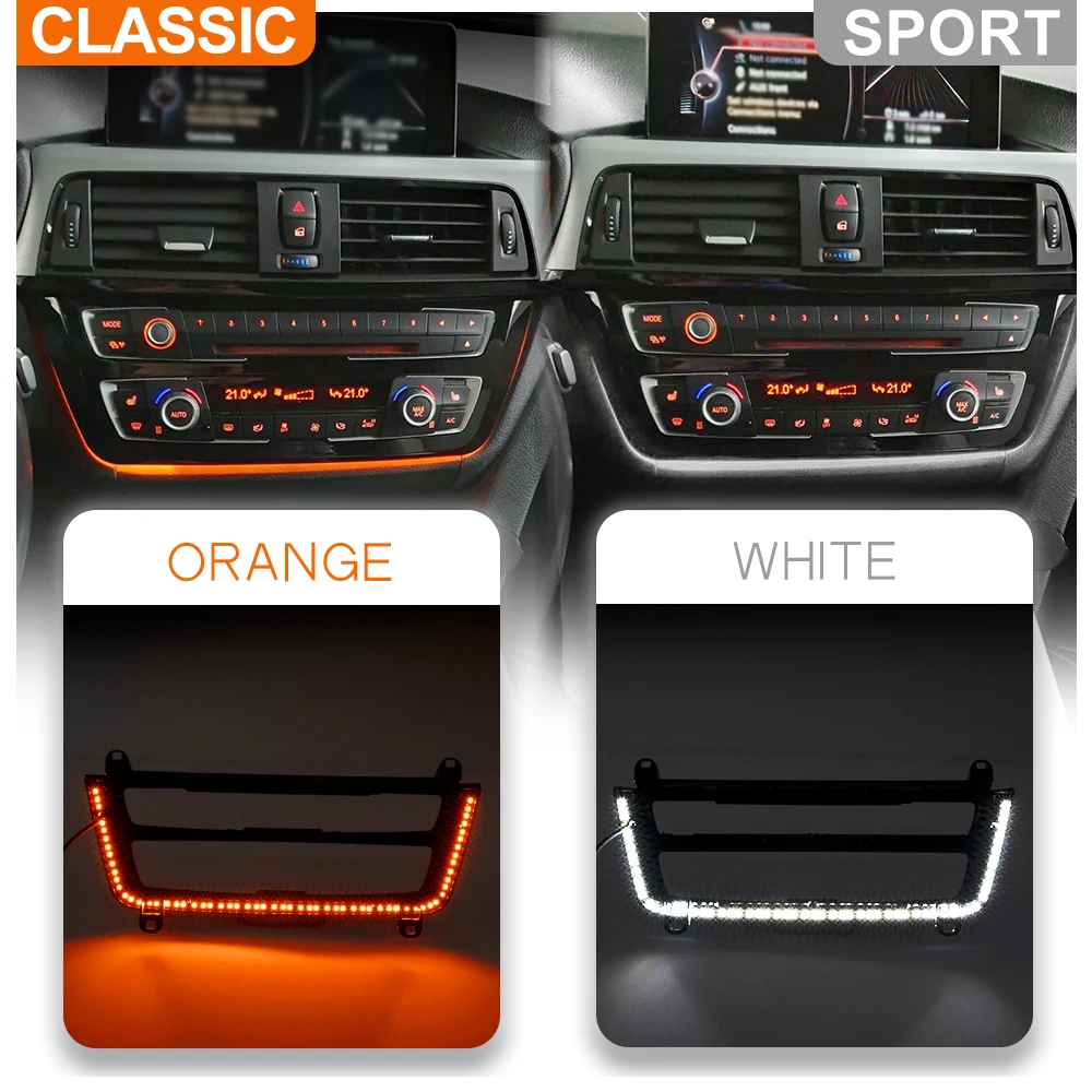 For BMW Pre-LCI 3Series F30 F31 F34 M3 4Series F32 F33 F36 M4 LED HVAC Panel Trim Sorround Ambient Lighting Module Orange/White