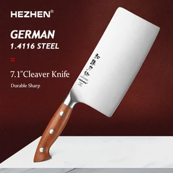 HEZHEN  7.1 Inches Cleaver Knife German 1.4116 Steel Kitchen Knife Slice Tools 56-58 HRC Gift Box Redwood Handle