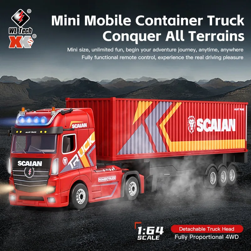 Wltoys 6408 1:64 Mini Container Truck Full Proportional 4wd Rc Truck Model Drift Racing Remote Control Car Toy For Kids Gift