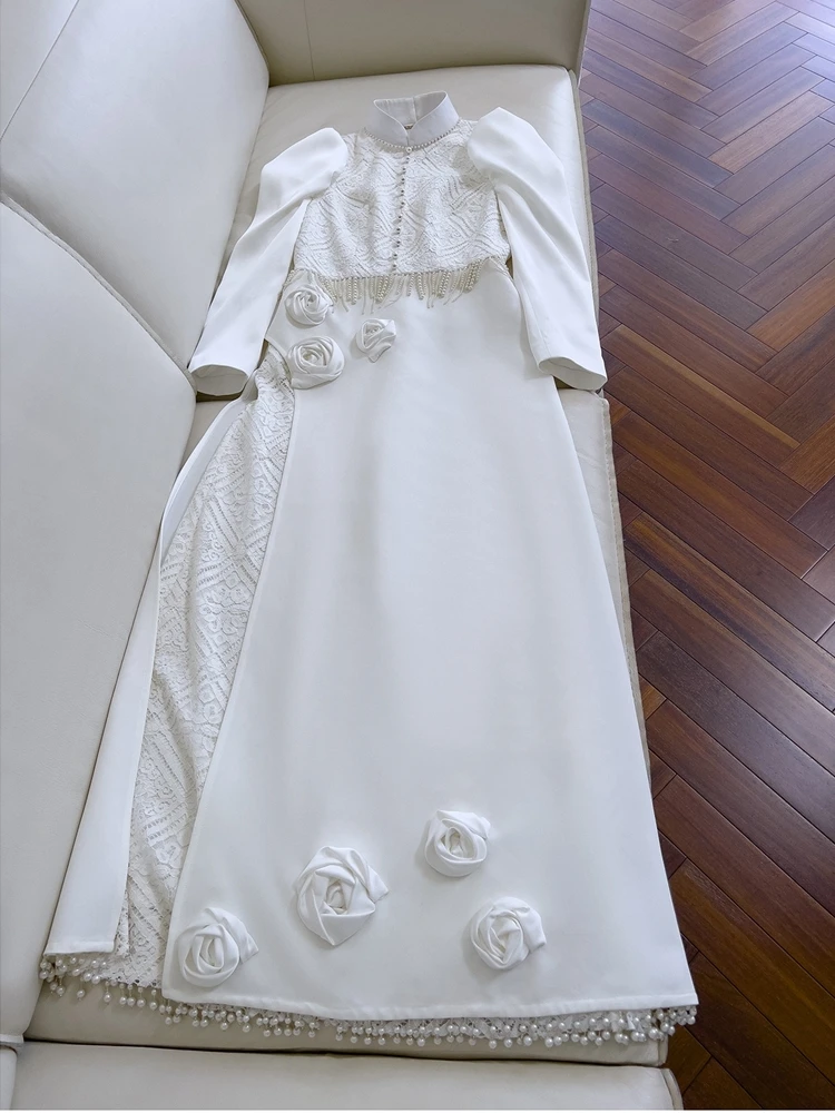 

Ele Lace Floral Tassel Wedding Dr Белая юбка трапециевидной формы с высокой талией Bubble Sve Long Sve Long Dr для свадьбы и свидания