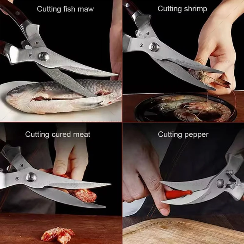 Commercial-Grade Kitchen Shears - Stainless Steel Bone/Fish/Vegetable Cutter | Non-Slip Grip for Home & Restaurant Use