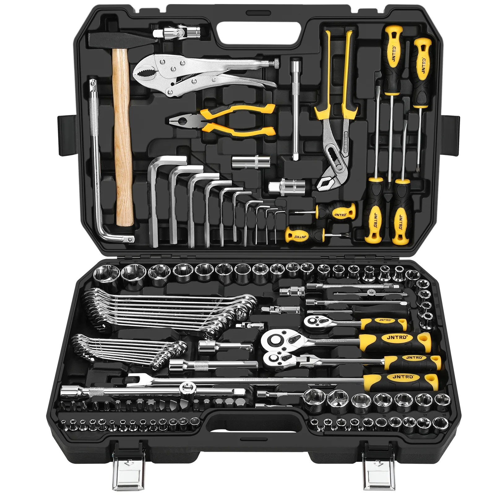 142 Piece Yellow Portable Combination Spanner Wrench Set Cr-V Plastic Steel Manual Car Repair Hand Tools Socket Set