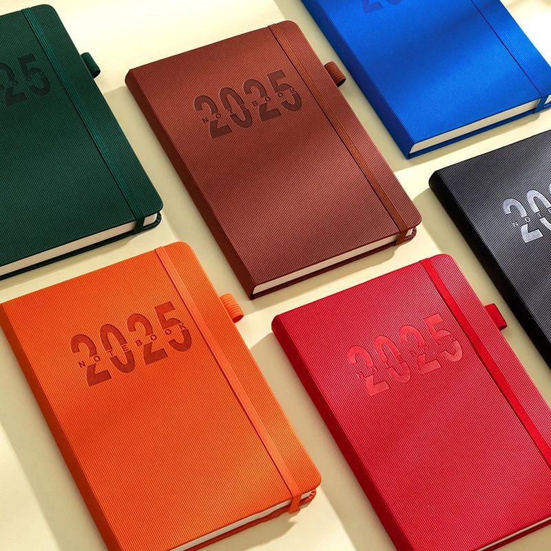 2025 Calendar Notebooks Vertical Leather Cover Color Month Index Planner Elastic Strap A5 Agenda Office School Supplies