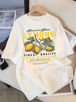 Lemons Fruits Premium Fresh Printing T Shirt Woman Loose Cotton Sportswear O-Neck Casual T Shirts Loose All-Match Short Sleeve