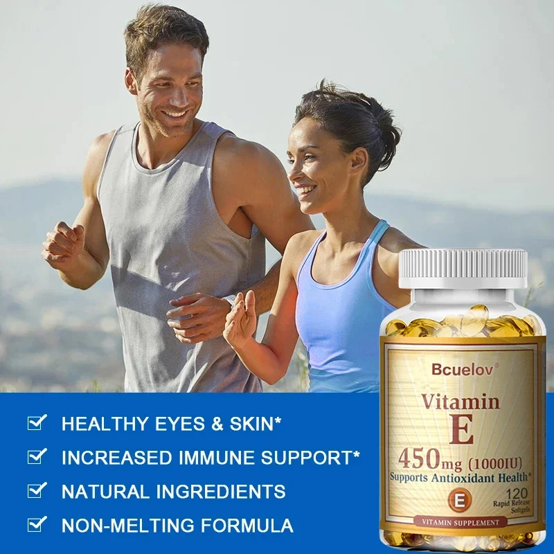 Bcuelov Vitamin E Vegetarian Capsules, Non-GMO, Provides Nutrition for Skin and Immune System, Fights Free Radicals, Antioxidant