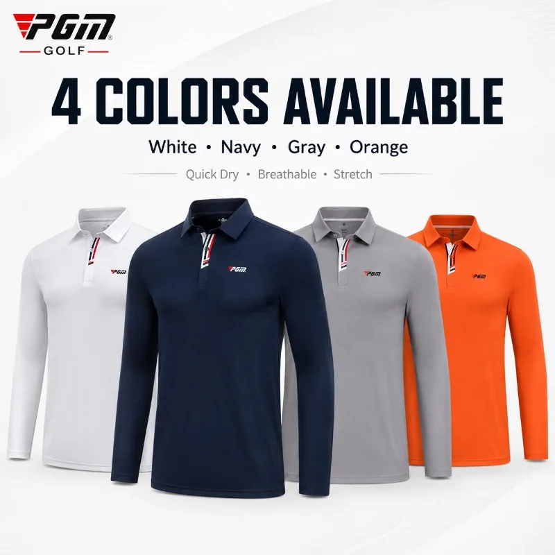 PGM Men Golf Polo Shirt Long Sleeve Quick Dry Breathable Stretch Lightweight Sports Top for Training