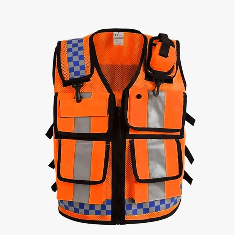 

Police Reflective Vest High Visibility Reflective bonded multiple pockets Vest Mens Construction Worker Night Runner Safety Vest